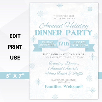 annual holiday dinner party invitation snow themed